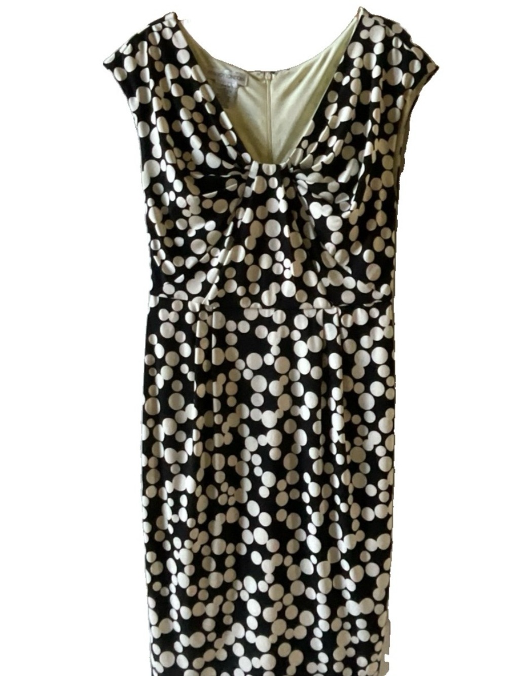 Maggy London Black and Cream Dotted cCp Sleeve Sheath Knee Length Dress Size 10